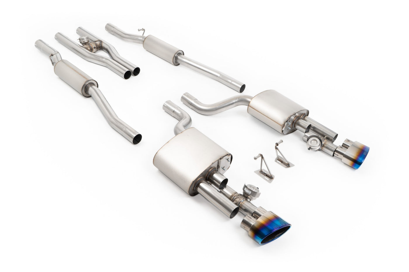 Audi RS4 B7 - V2 Valved Cat-Back with Active H Pipe and Burnt/Blue Titanium Ovals