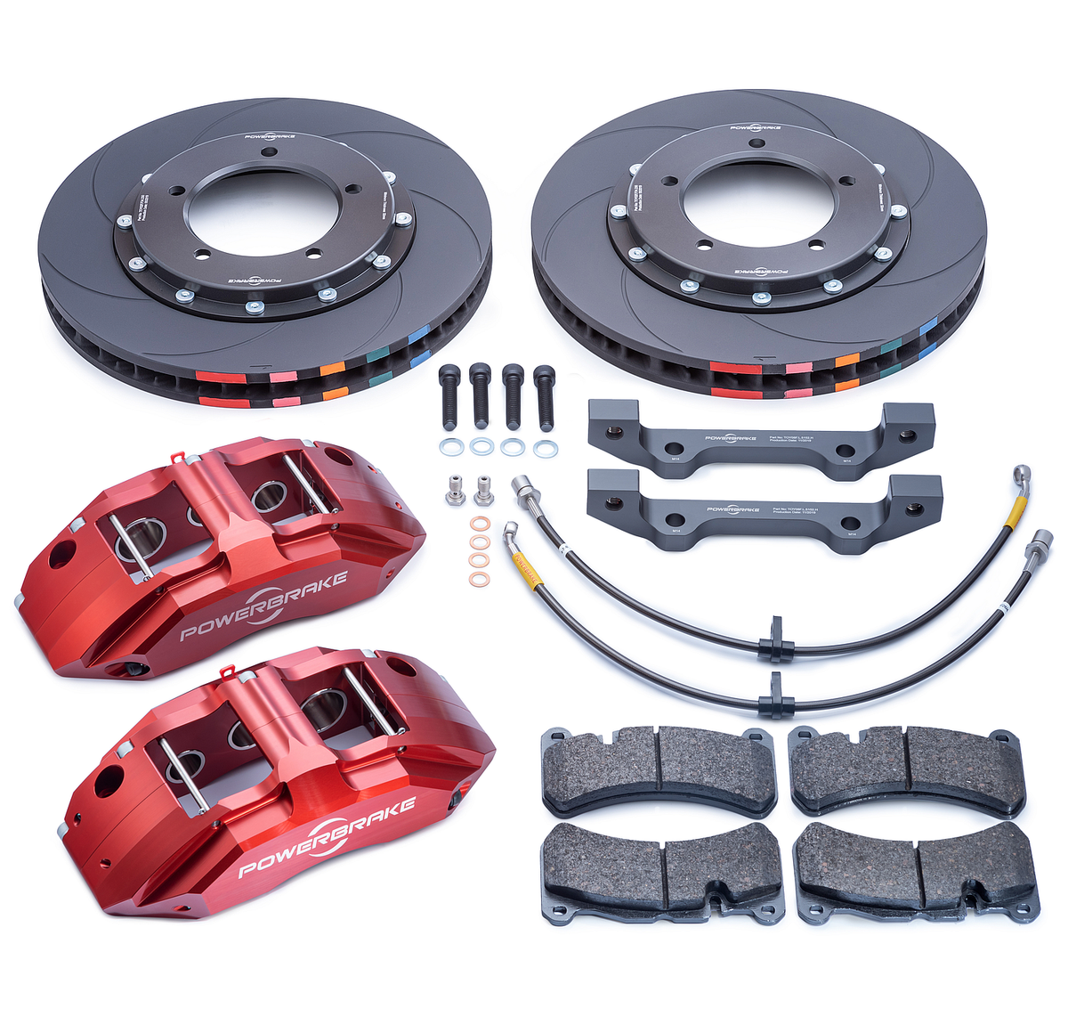 Powerbrake X-Line Stage 2 brake kit with red calipers - manufacturer's range illustration